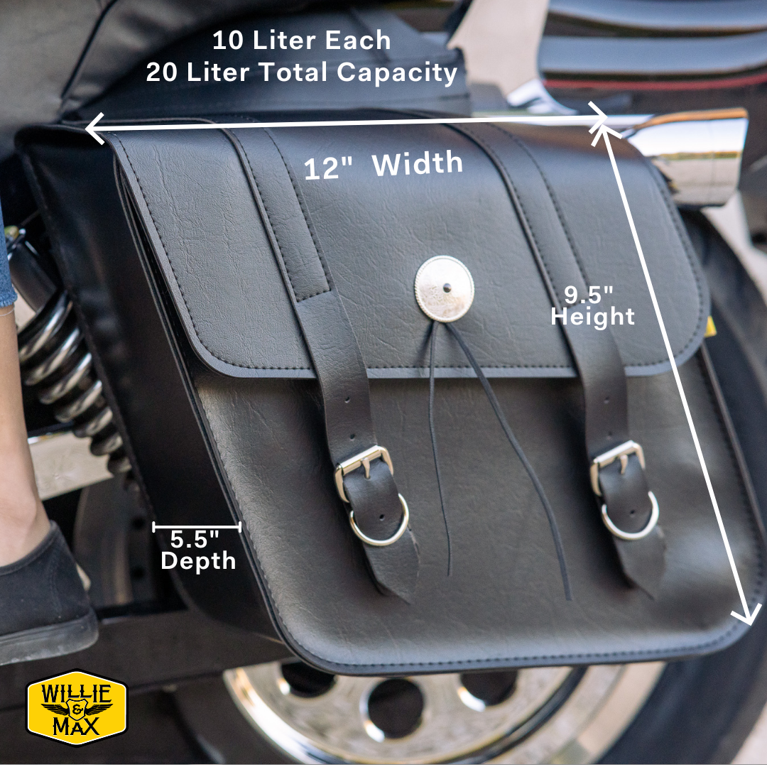 Willie & Max Deluxe Series Compact Slant Saddlebags | Limited Lifetime Warranty | Handcrafted- Made in the USA- 20L Capacity, UV & water-resistant, Maintenance Free Synthetic Leather, Universal fit ,Plastic-Lined Interior - Image 2