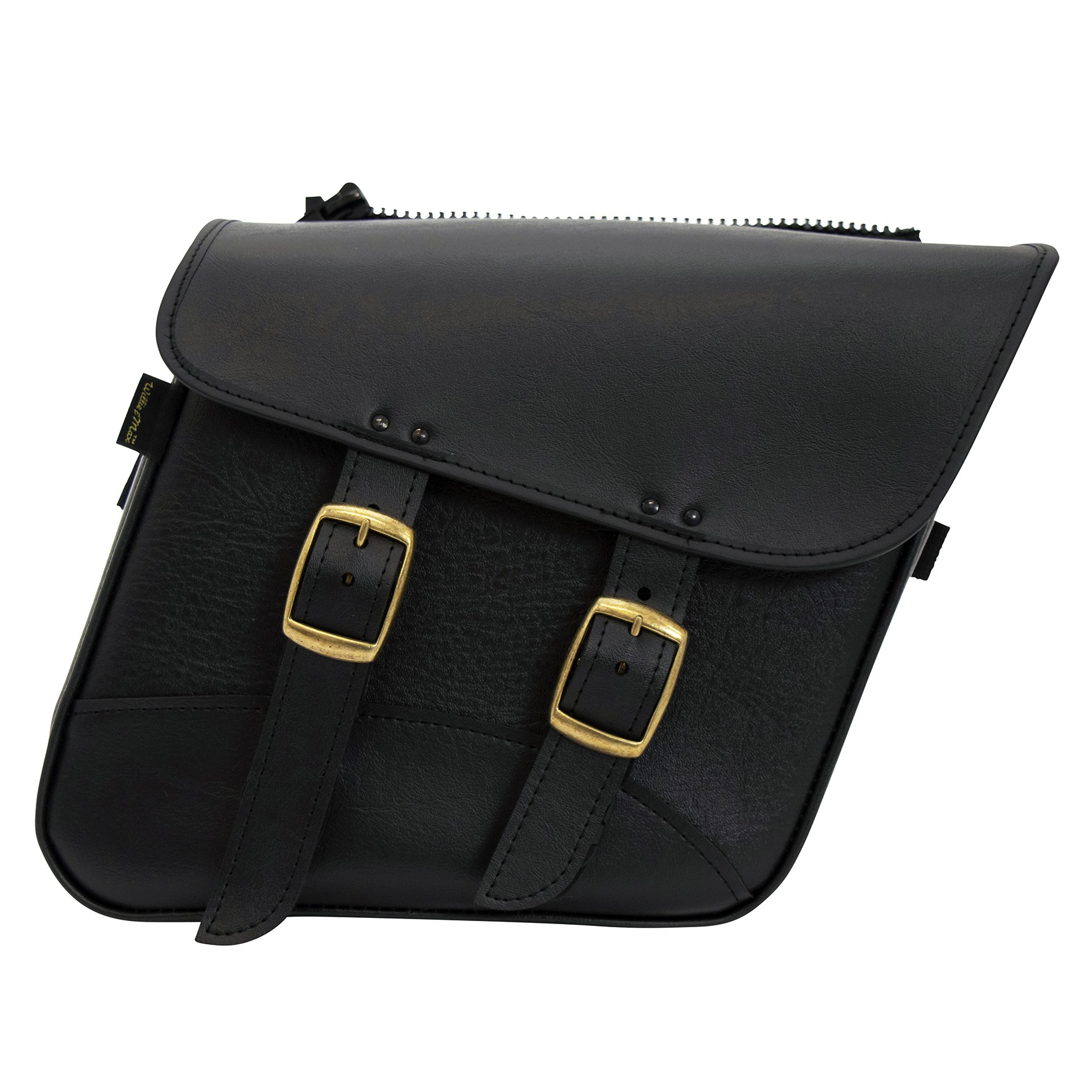 Compact Slant Black Saddlebags with Brass Buckles