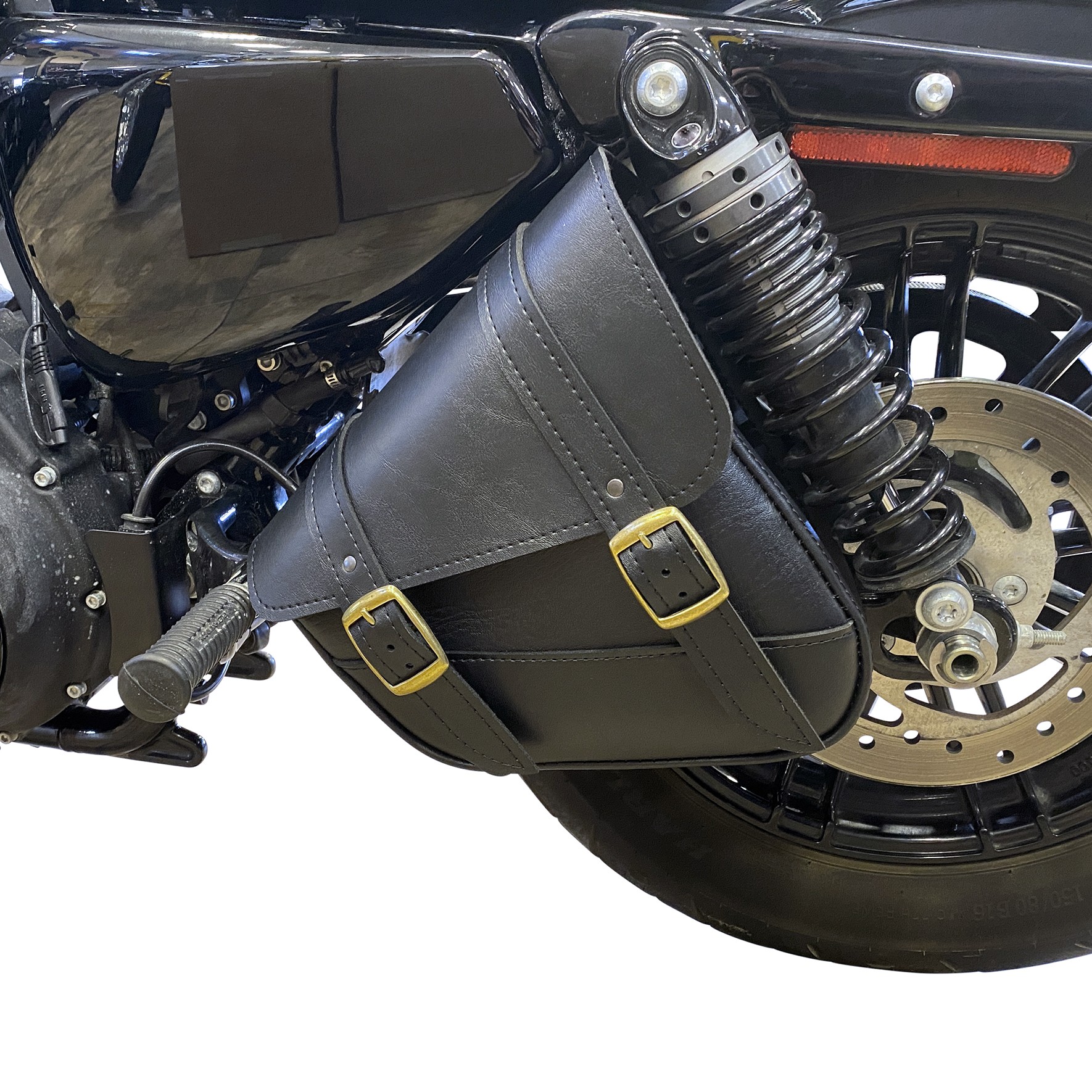 Black Swingarm Bag with Brass Buckles for Sportster