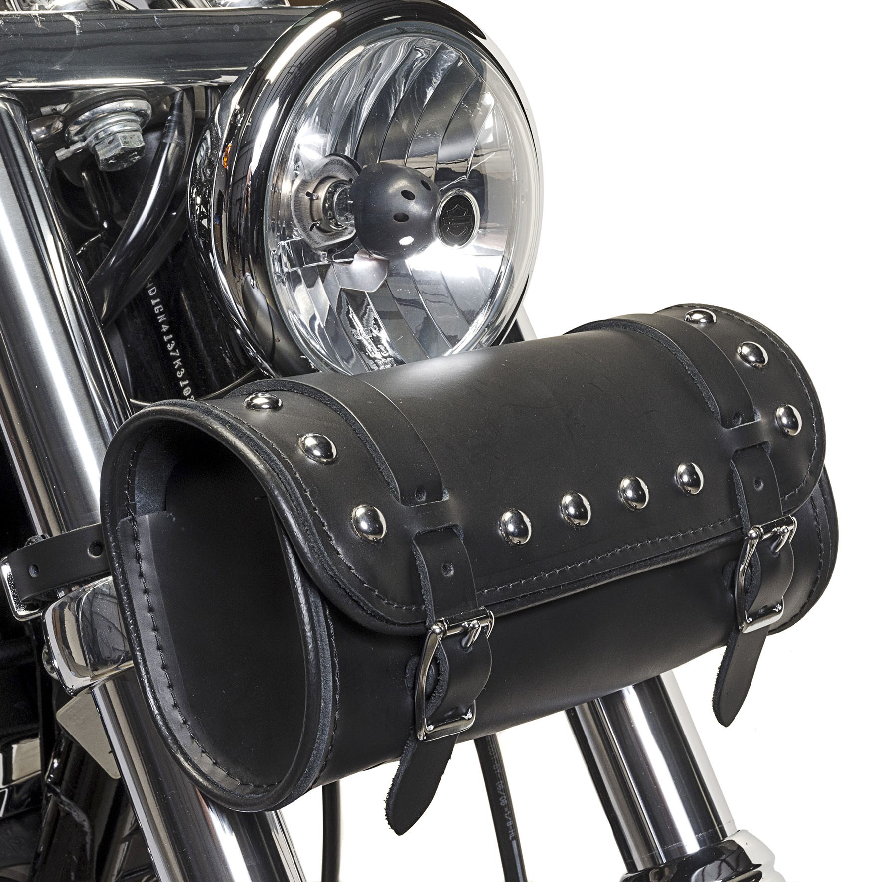 Willie and Max Leather Fork Bag on a Harley-Davidson Dyna