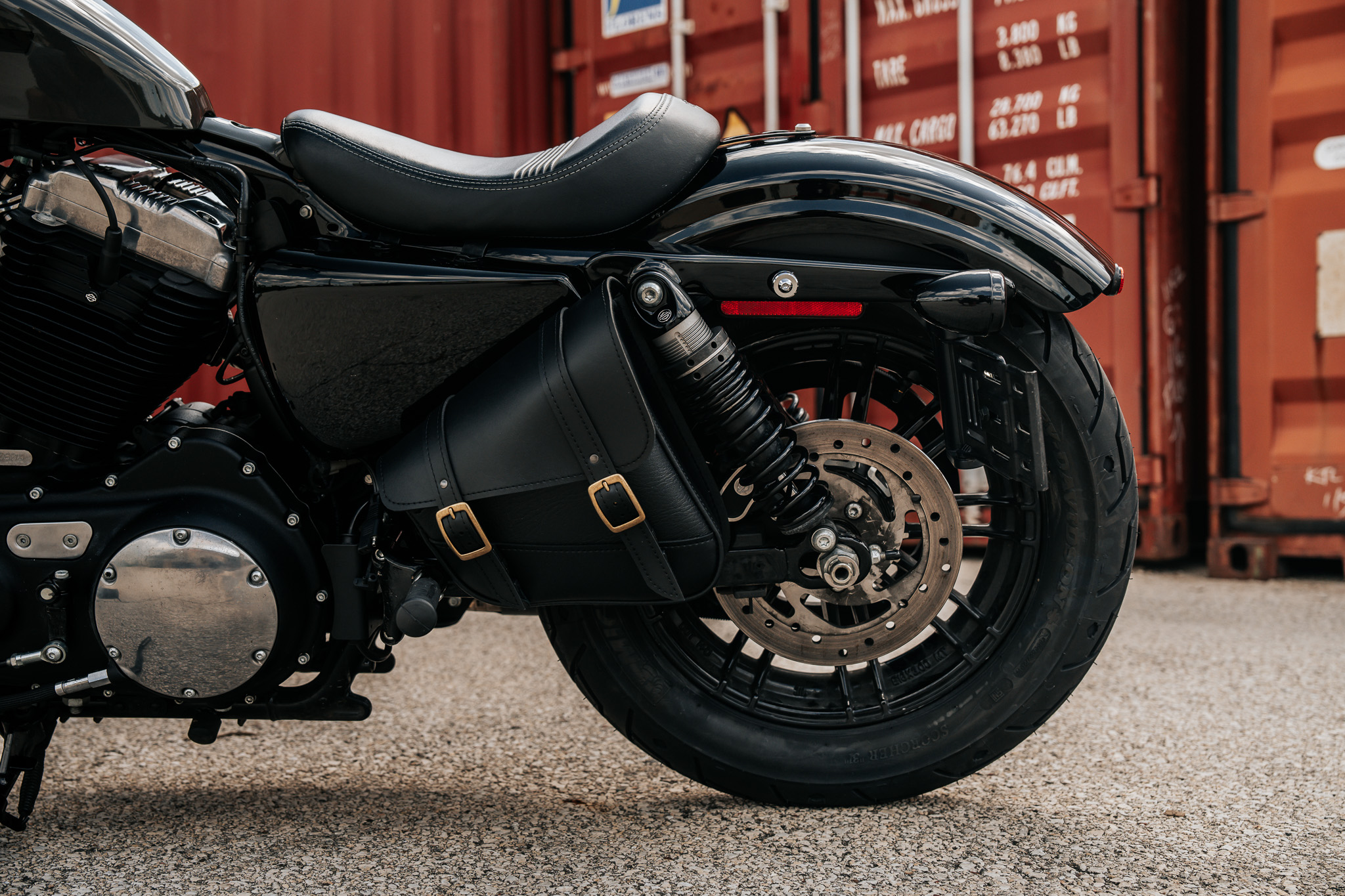 Handcrafted Black Motorcycle Swingarm Bag - Dual Shock