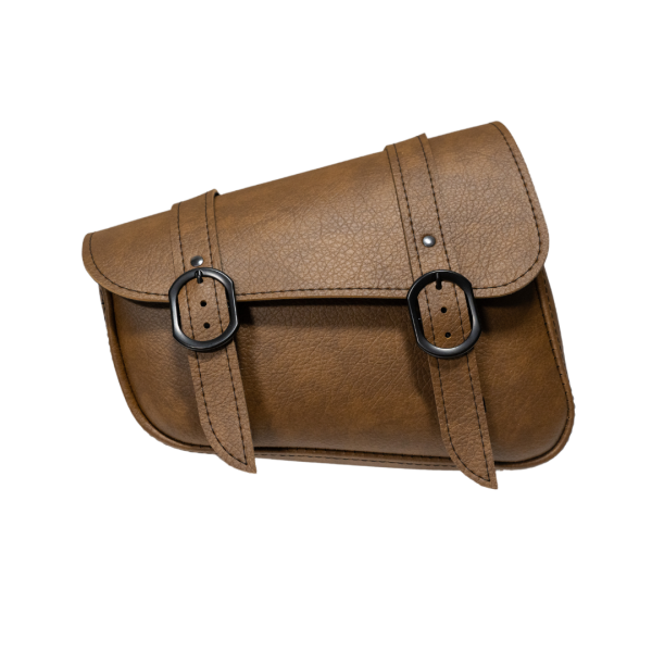 Willie & Max Black Buckle Swingarm Bag 4.0 L - Dual Shock in Warm Brown Black buckles. Handcrafted in the USA. Limited Lifetime Warranty.[59912-02]